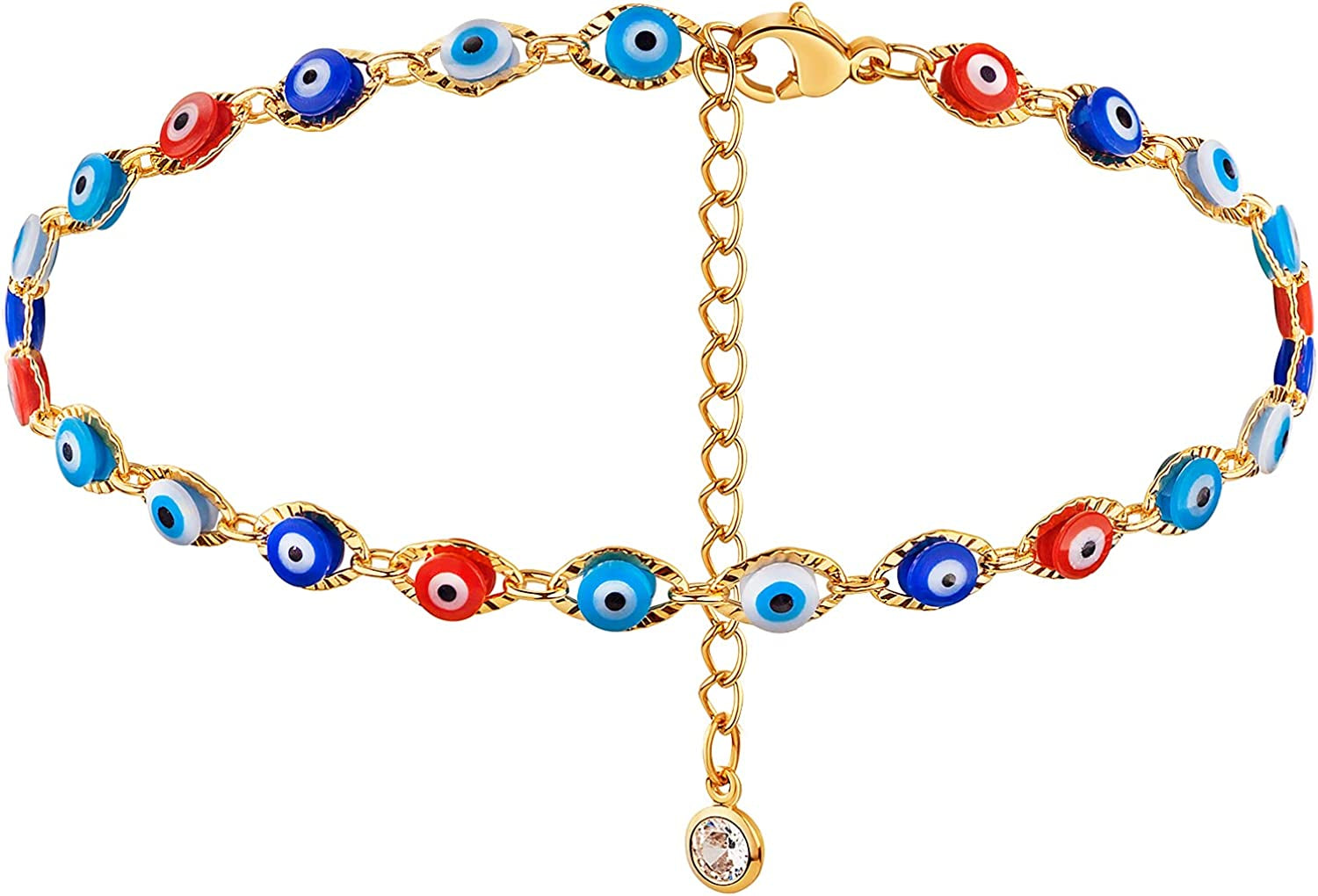 Dremmy Studios Simple Gold Chain Anklet,14K Gold/Silver Plated Dainty Summer Beach Anklets for Women Apparel & Accessories > Jewelry > Anklets DREMMY STUDIOS Colorful Evil Eye  