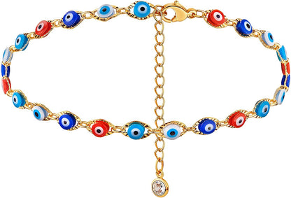 Dremmy Studios Simple Gold Chain Anklet,14K Gold/Silver Plated Dainty Summer Beach Anklets for Women Apparel & Accessories > Jewelry > Anklets DREMMY STUDIOS Colorful Evil Eye  