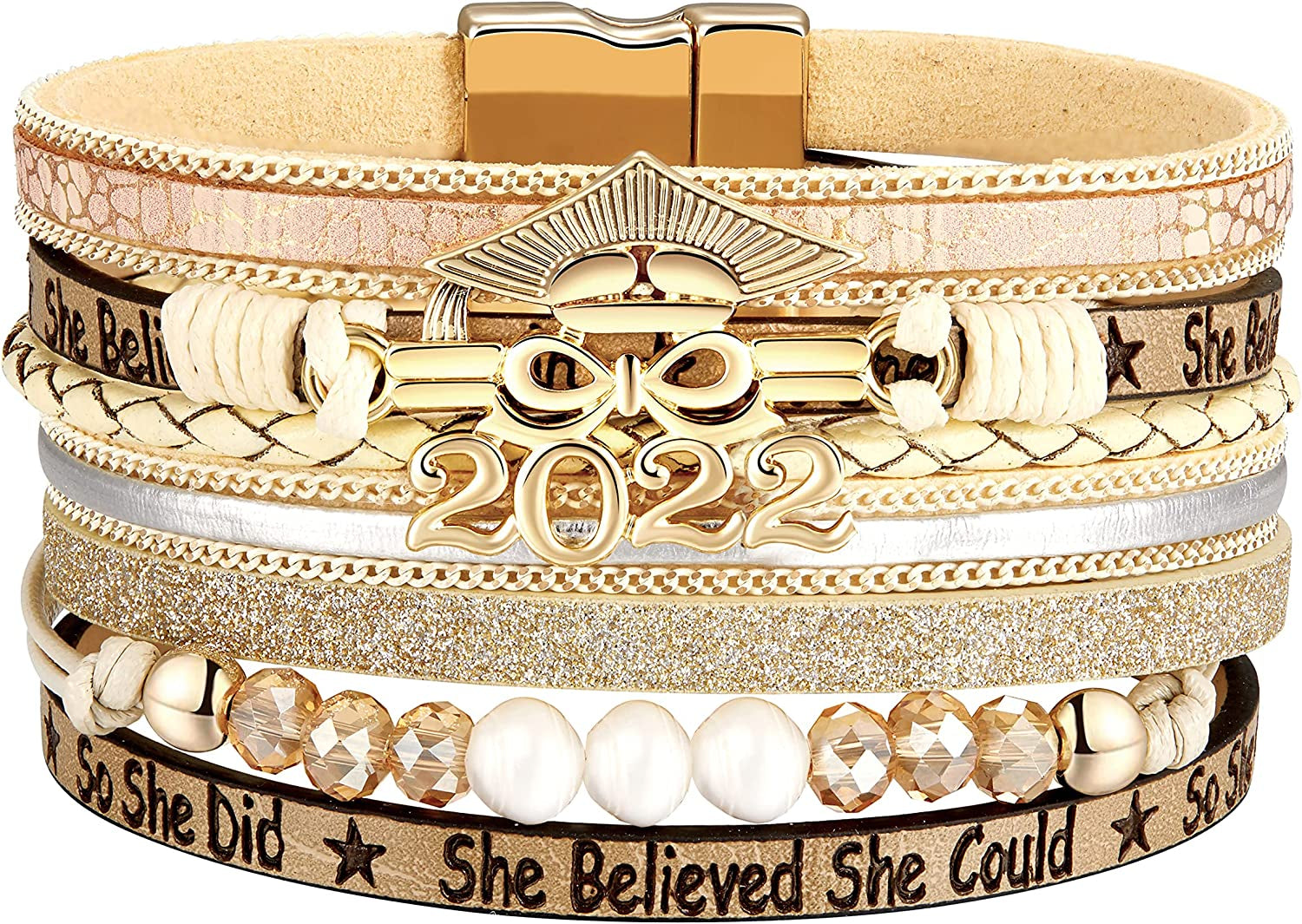 Fesciory Leather Wrap Bracelet for Women, Leopard Multi-Layer Magnetic Buckle Cuff Bracelet Jewelry Apparel & Accessories > Jewelry > Bracelets Fesciory B34-Graduation 2022  