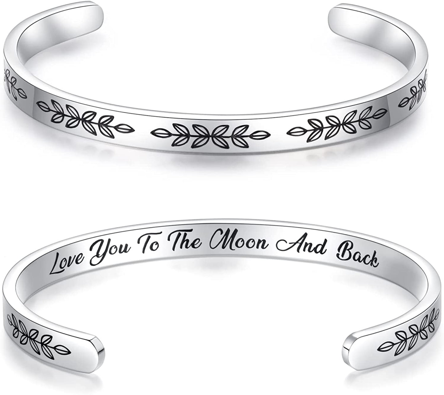 Aryahozel Motivational Cuff Bracelet for Women Girls, Personalized Jewelry Gifts for Her Daughter Mom Sister Niece Best Friends, Engraved Different Sayings Apparel & Accessories > Jewelry > Bracelets AryaHozel Women/girl Gift-Love you to the moon and back  