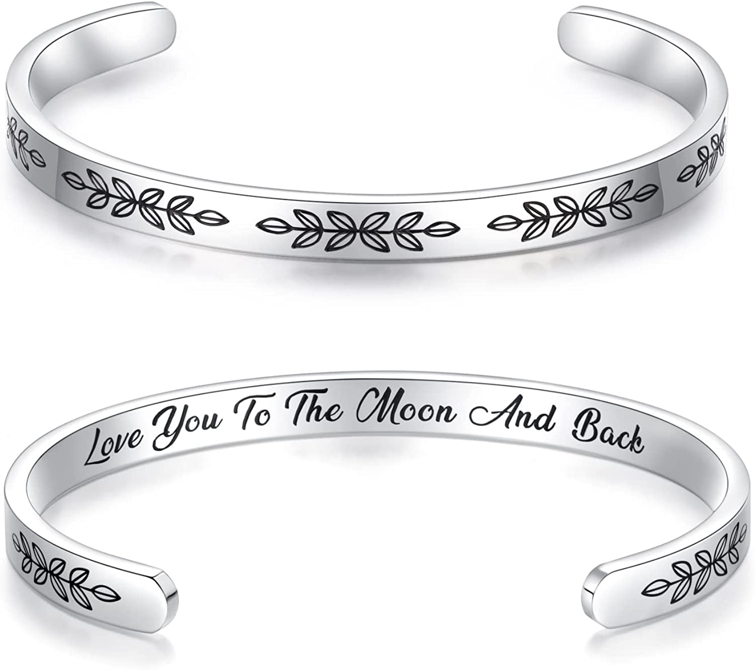 Aryahozel Motivational Cuff Bracelet for Women Girls, Personalized Jewelry Gifts for Her Daughter Mom Sister Niece Best Friends, Engraved Different Sayings Apparel & Accessories > Jewelry > Bracelets AryaHozel Women/girl Gift-Love you to the moon and back  