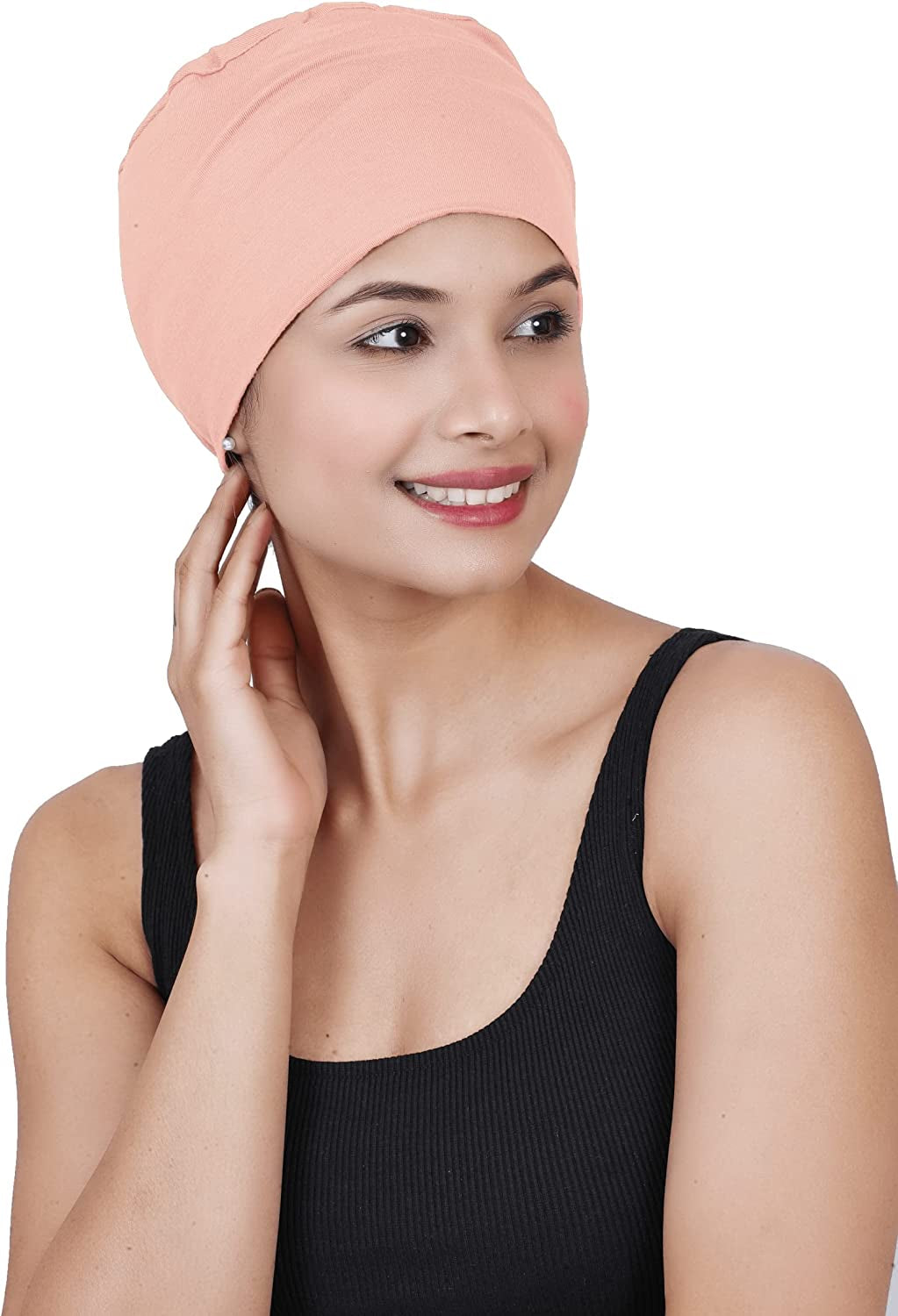 SAKUCHI Chemo Hats Solid Sleep Cap Women'S Bamboo Soft Headwear Cancer Cap Apparel & Accessories > Clothing Accessories > Headwear SAKUCHI Coral Pink  