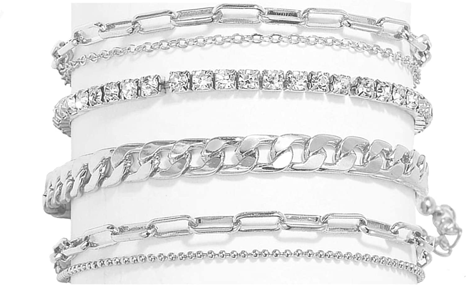 Nanafast 4-6PCS Ankle Bracelets Set for Women Gold Boho Beach Anklet Chain Adjustable Foot Jewelry for Girls Extremely Simple Style Apparel & Accessories > Jewelry > Anklets Nanafast 4PCS-Silver  