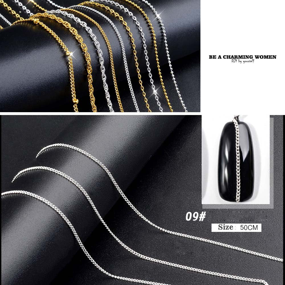 Lookathot 9Pcs 3D Concise Metallic Chain Nail Art Stickers Decals 50Cm Line Pattern Mixed Design Gold Silver Nail DIY Decoration Tools Health & Beauty > Personal Care > Cosmetics > Cosmetic Tools > Nail Tools Lookathot   