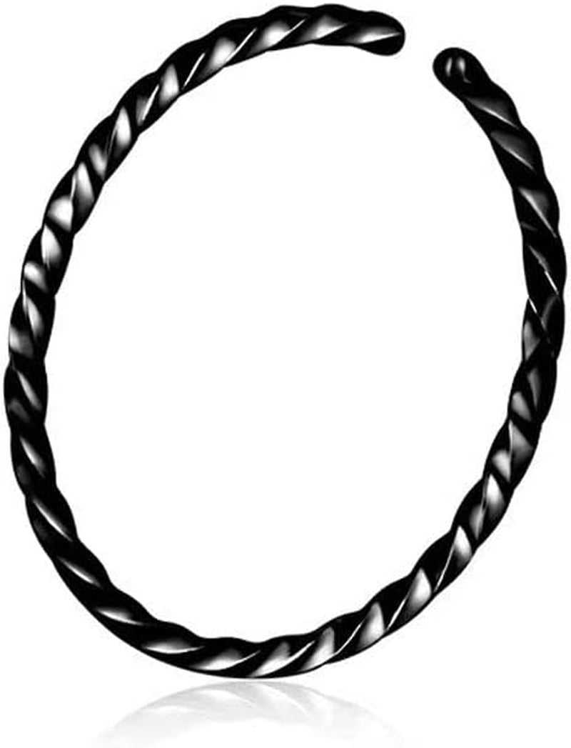Stainless Steel Twist Nose Rings Hoop Tragus Cartilage Helix Ring Lip Septum Fake Piercing Jewelry Braided Ear Clips Body Accessories(Silver) Apparel & Accessories > Jewelry > Rings Generic Black  