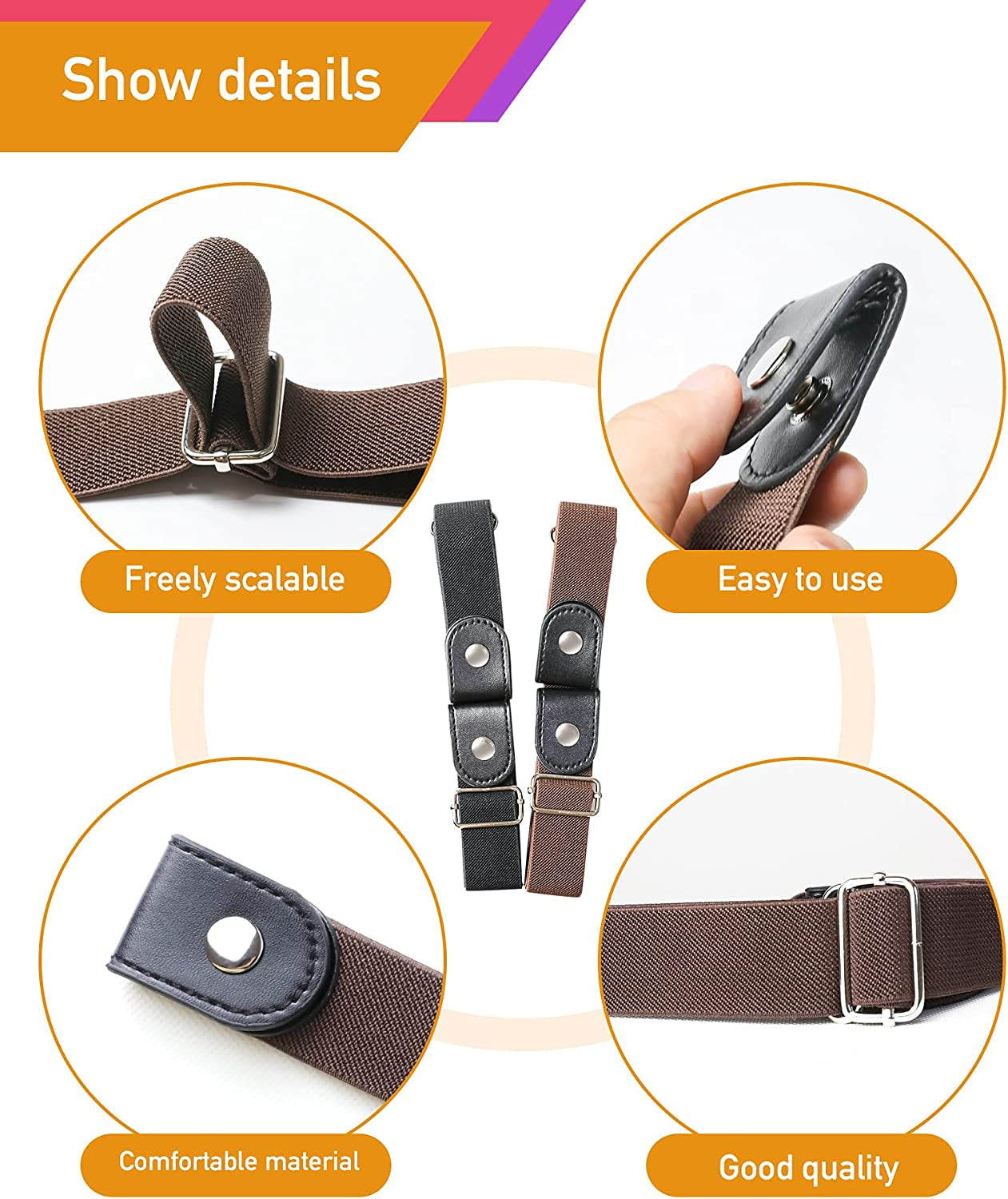 No Buckle Comfortable Elastic Stretch Belts for Womens, Black Elastic Waist Adjustable Invisible Belts for Jeans Pants（2 Sets） Apparel & Accessories > Clothing Accessories > Belts YUNDUOJIA   