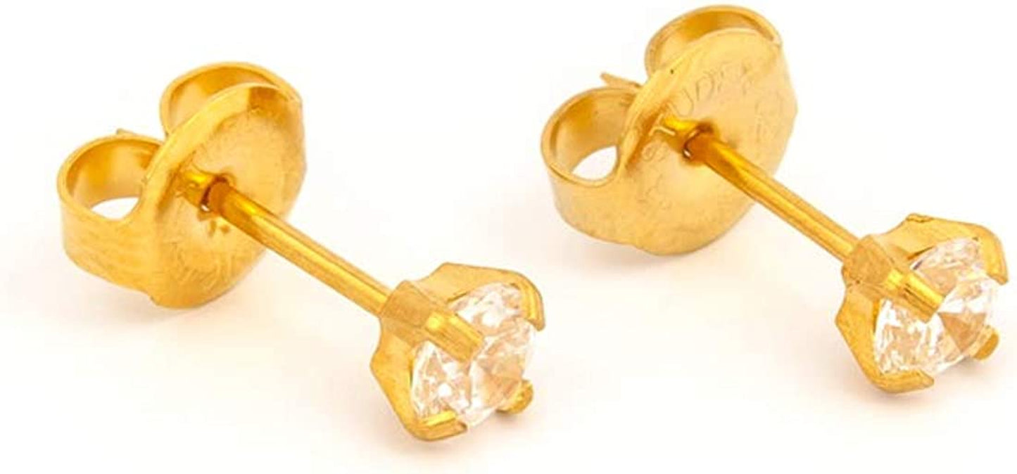 Ear Piercing Earrings Gold 4Mm Clear CZ Studs"Studex System 75" Apparel & Accessories > Jewelry > Earrings Studex   