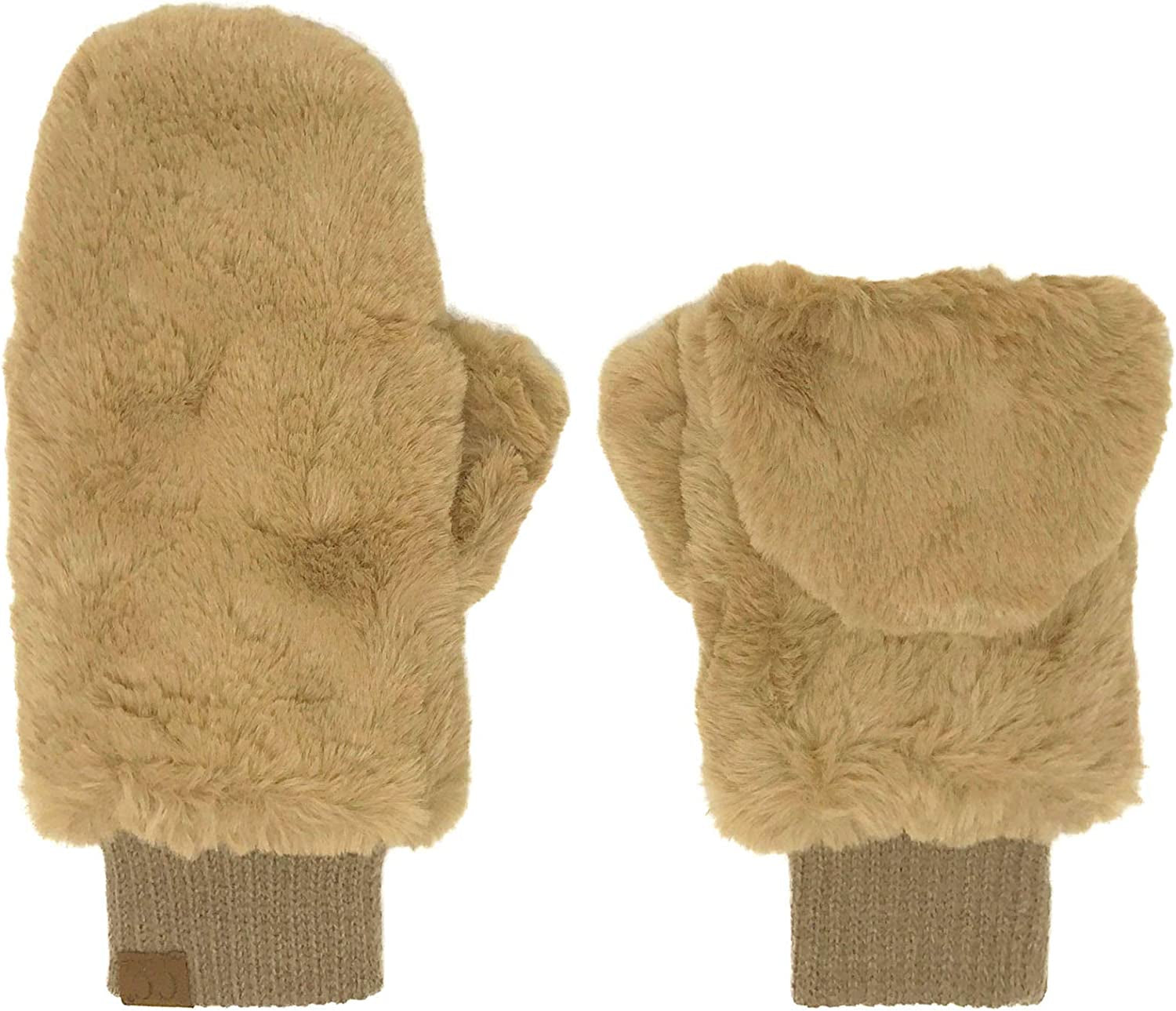 CC Soft Faux Fur Fuzzy Lined Flip up down Top Fingerless Mitten Gloves Apparel & Accessories > Clothing Accessories > Gloves & Mittens C.C Solid Mocha  