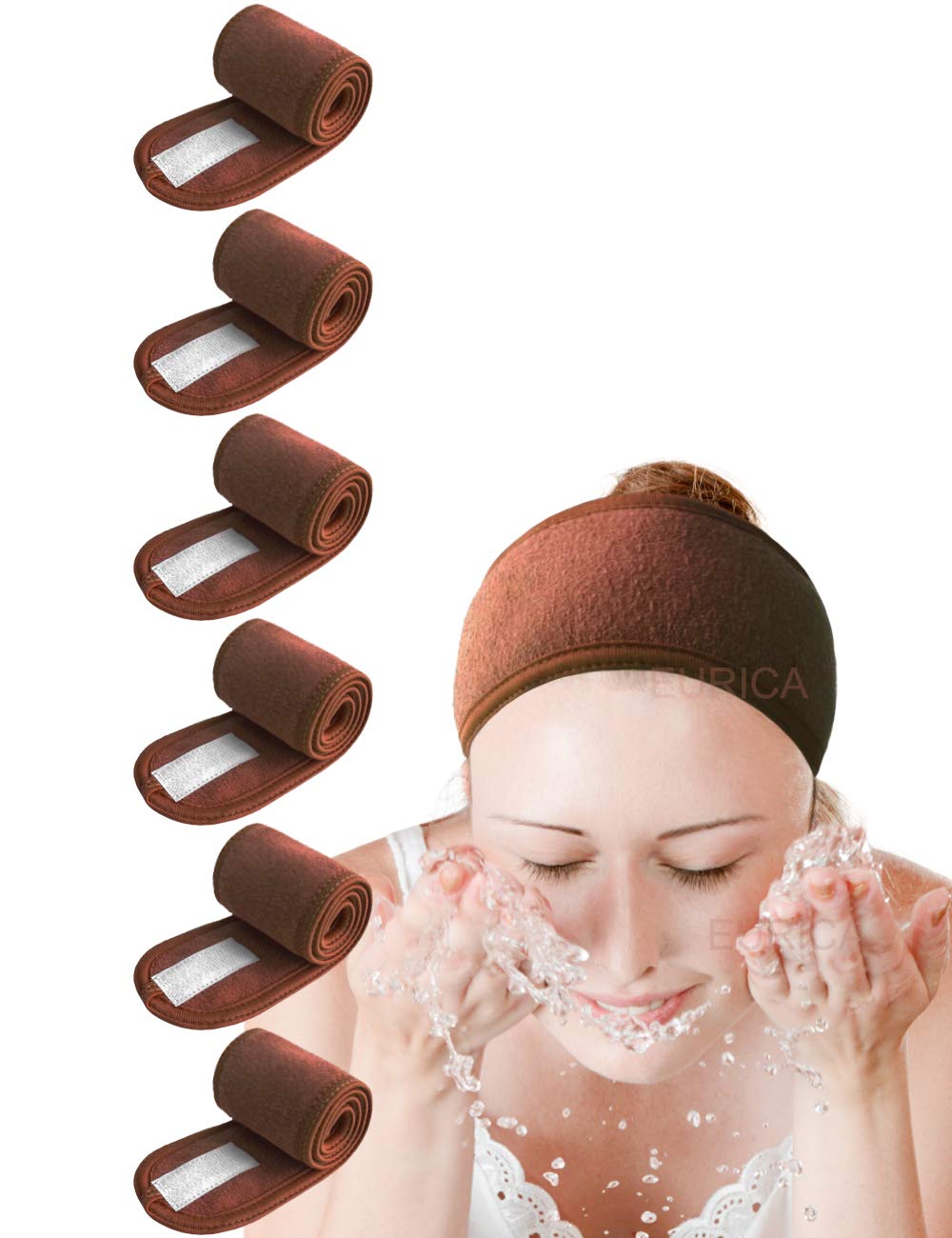 Spa Headband Hair Wrap EUICAE Sweat Headband Head Wrap Hair Towel Wrap Non-Slip Stretchable Washable Makeup Headband for Face Wash Facial Treatment Sport Fits All White (Mixed Color) Apparel & Accessories > Clothing Accessories > Bandanas & Headties EUICAE Brown  