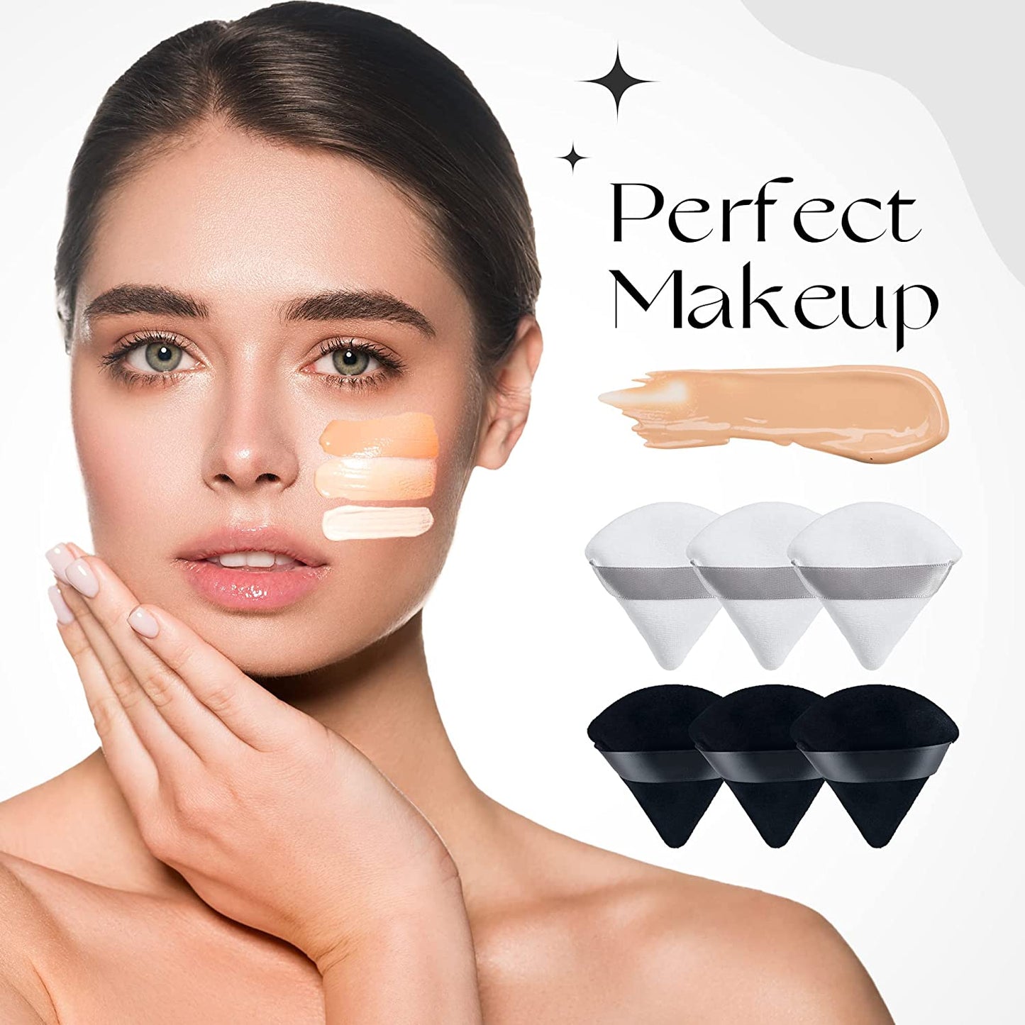 MOTZU 6 Pieces Pure Cotton Powder Puff, Made of Cotton Velour in Triangle Wedge Shape Designed for Contouring, under Eyes and Corners, 2.76 Inch Normal Size, with Strap, Makeup Tool for Cosmetic Health & Beauty > Personal Care > Cosmetics > Cosmetic Tools > Makeup Tools MOTZU   