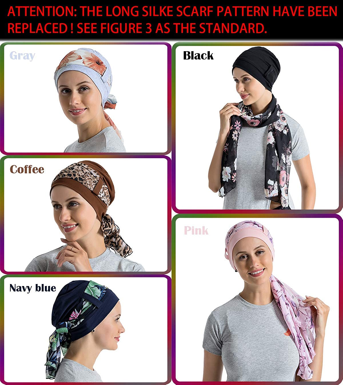 Bamboo Cotton Liner Chemo Headwear for Womenwith Silky Scarfs for Cancer Hair Loss Sleep Caps Beanie Black Apparel & Accessories > Clothing Accessories > Headwear JarseHera   
