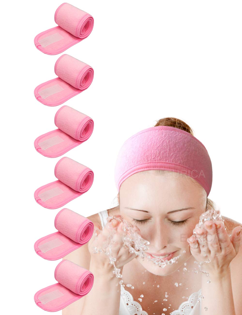 Spa Headband Hair Wrap EUICAE Sweat Headband Head Wrap Hair Towel Wrap Non-Slip Stretchable Washable Makeup Headband for Face Wash Facial Treatment Sport Fits All White (Mixed Color) Apparel & Accessories > Clothing Accessories > Bandanas & Headties EUICAE pink  