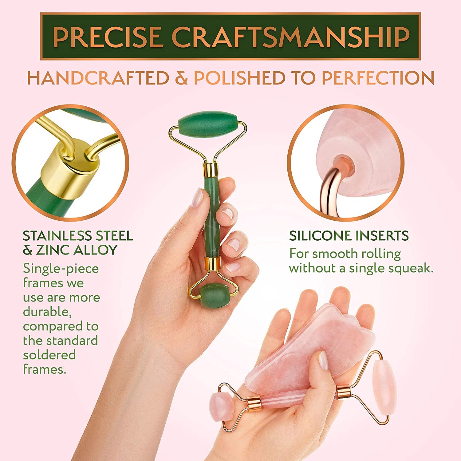 Authentic Jade Roller, Natural Rose Quartz Roller and Gua Sha | 3-In-1 Stone Face Massager Kit | Anti-Aging Beauty Tools for Slimming, Toning and Firming Skin | Reduce Puffy Eyes and Firm Wrinkles Health & Beauty > Personal Care > Cosmetics > Cosmetic Tools > Skin Care Tools InnoCreation   