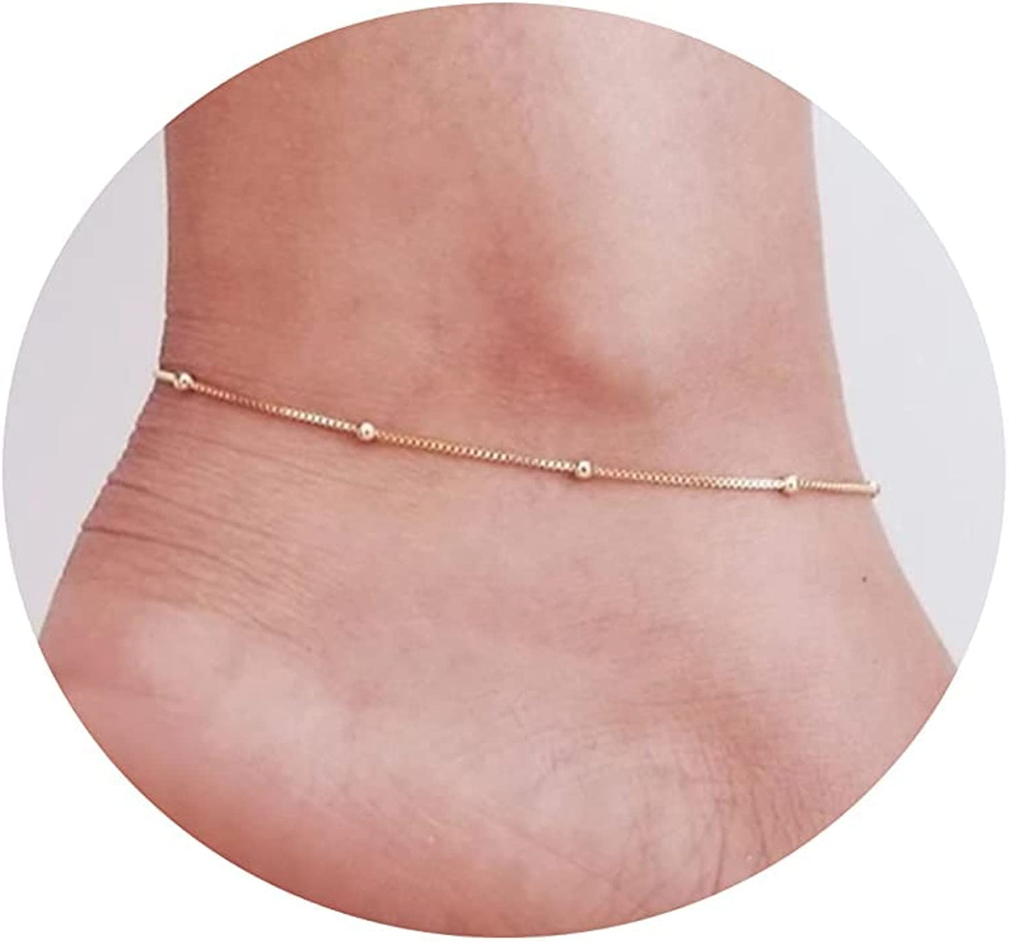 Kyerlyn Dainty Simple Chain Anklet for Women 18K Gold/Silver Plated Summer Beach Beaded Evil Eye Moon Figaro Butterfly Satellite Cuban Pearl Flat Marina Anklet Gift Apparel & Accessories > Jewelry > Anklets Kyerlyn Dainty Box Chain-GD  