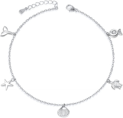 BEILIN 925 Sterling Silver Seabeach Anklets for Women Teen Girls Ocean Ankle Bracelets for Women Apparel & Accessories > Jewelry > Anklets BEILIN Whale tail crab 8.6+2  