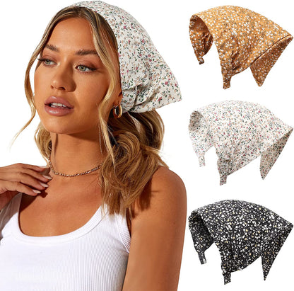 Floral Elastic Hair Scarf Headband - 3 PCS Chiffon Head Kerchief Headband Floral Hair Scarves with Hair Clips Hair Bandanas Apparel & Accessories > Clothing Accessories > Bandanas & Headties AWAYTR Floral(Yellow/Black/Beige)  
