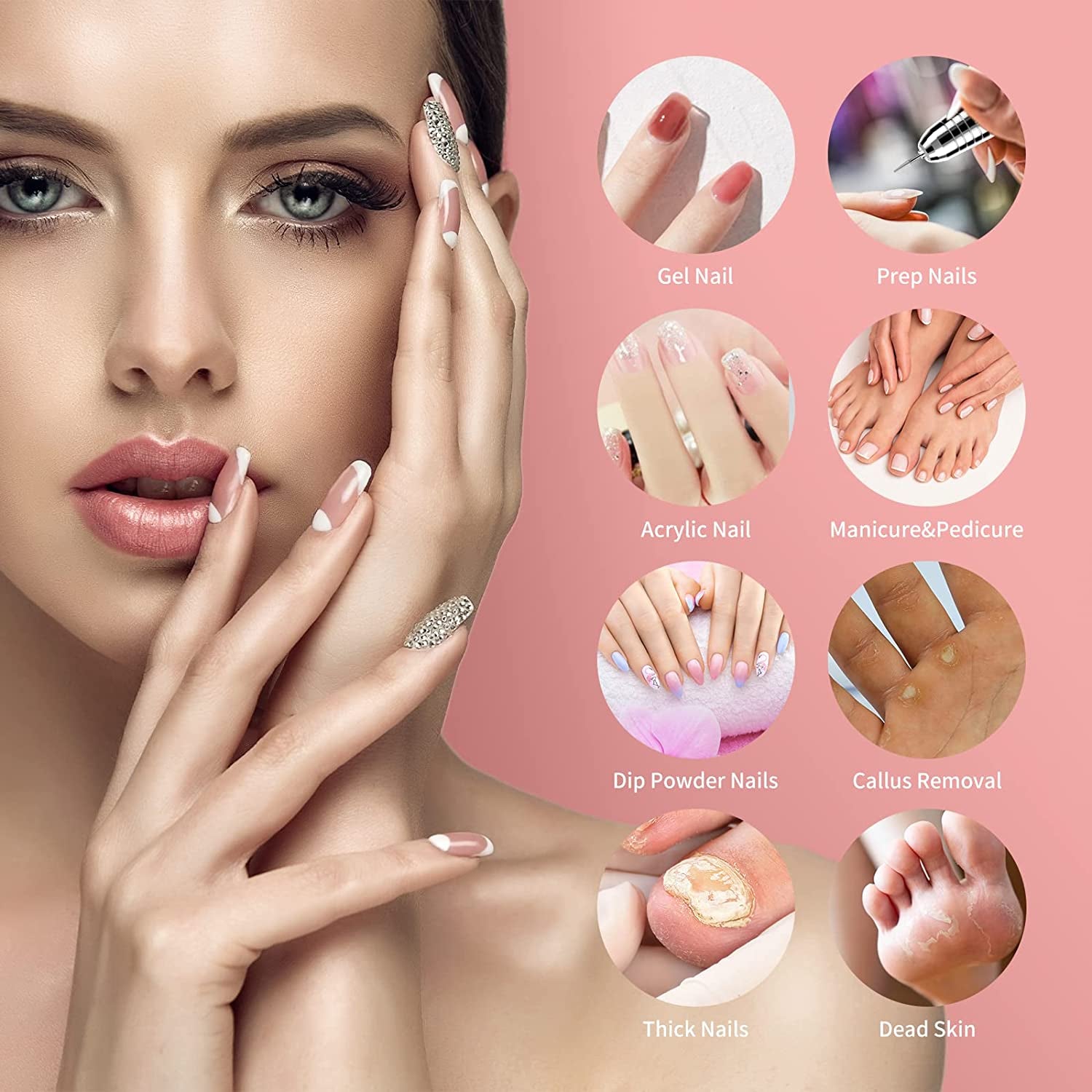Rechargeable 35000 RPM Nail Drill, Portable Electric Nail Drill Professional Efile Nail Drill Kit for Acrylic, Gel Nails, Manicure Pedicure Polishing Shape Tools with 11Pcs Nail Drill Bits (Pink) Health & Beauty > Personal Care > Cosmetics > Cosmetic Tools > Nail Tools BVCR   
