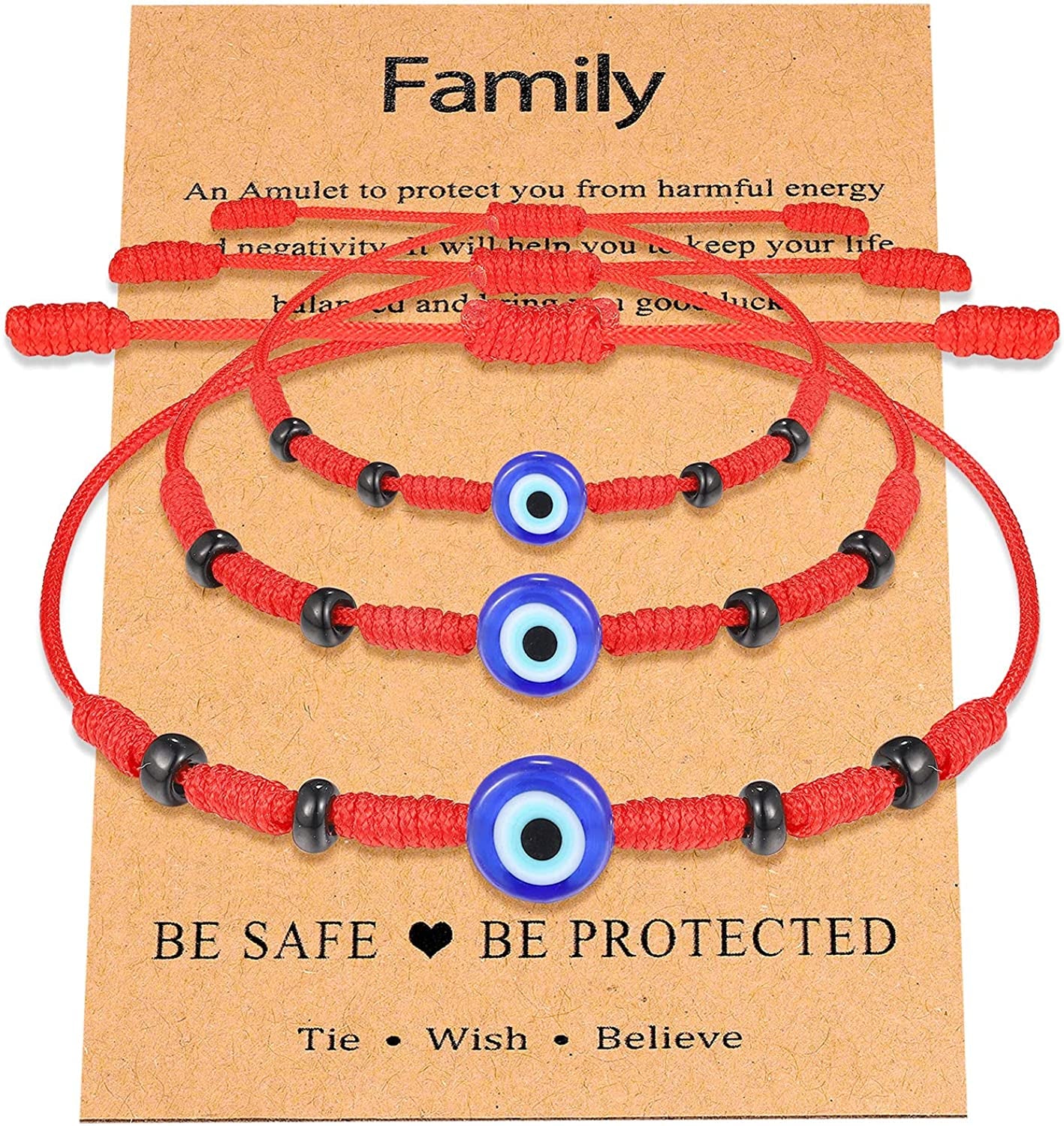 UNGENT THEM Lucky Gifts for Mommy and Me Evil Eye Red String Protection Adjustable Bracelets Set for Women Men Family Apparel & Accessories > Jewelry > Bracelets UNGENT THEM 7 Knots Beads Style (3pcs family pack)  