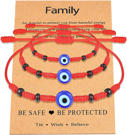 UNGENT THEM Lucky Gifts for Mommy and Me Evil Eye Red String Protection Adjustable Bracelets Set for Women Men Family Apparel & Accessories > Jewelry > Bracelets UNGENT THEM 7 Knots Beads Style (3pcs family pack)  