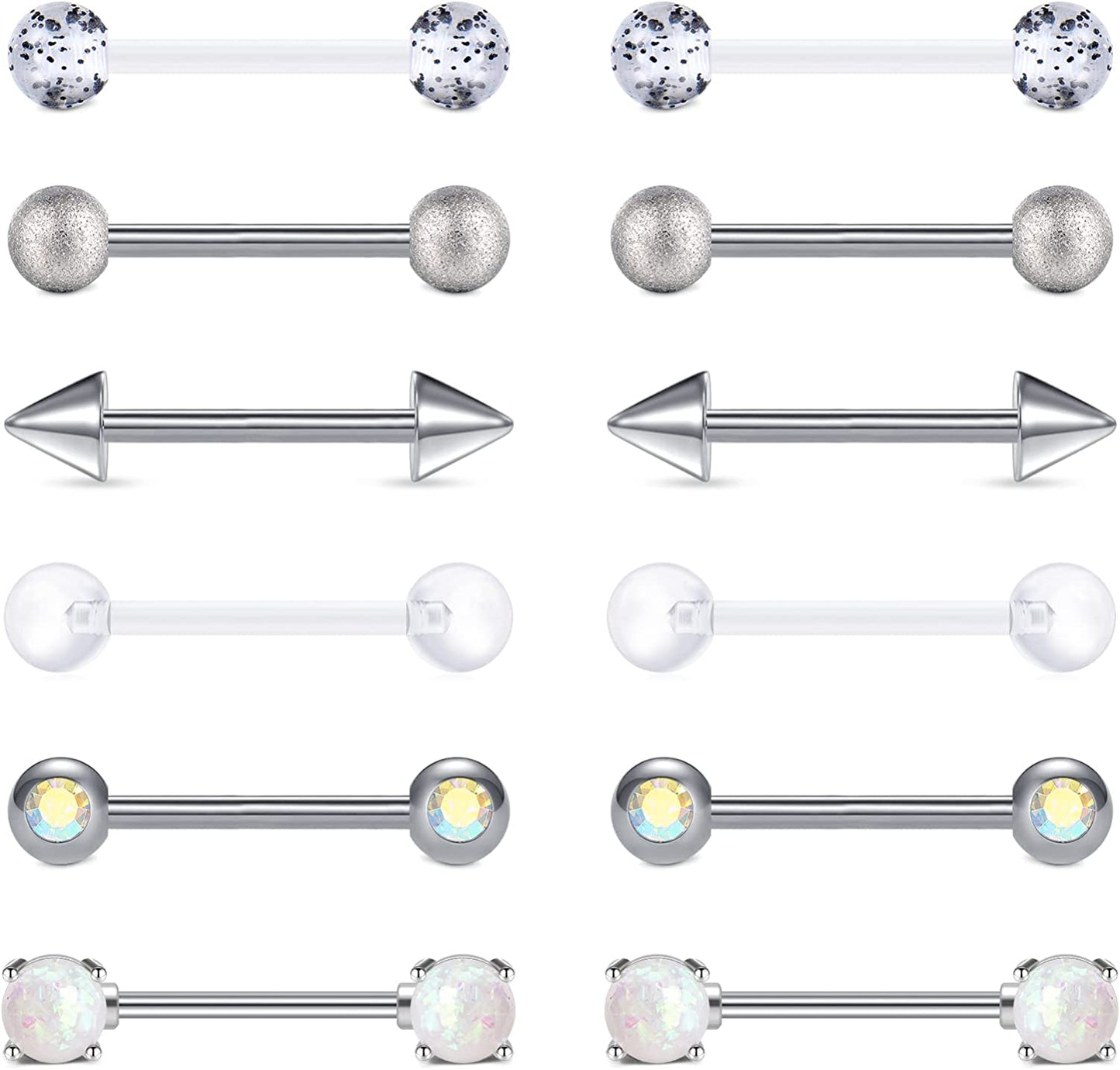 TOKRING 14G 14Mm 16Mm Nipple Rings Surgical Steel Nipple Barbell Nipple Piercing Jewelry for Women Girls Apparel & Accessories > Jewelry > Body Jewelry TOKRING Style F: 14mm barbell (nipple / tongue)  