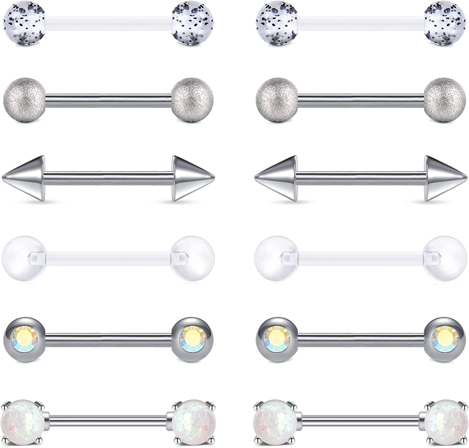 TOKRING 14G 14Mm 16Mm Nipple Rings Surgical Steel Nipple Barbell Nipple Piercing Jewelry for Women Girls Apparel & Accessories > Jewelry > Body Jewelry TOKRING Style F: 14mm barbell (nipple / tongue)  