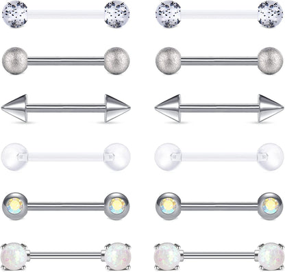 TOKRING 14G 14Mm 16Mm Nipple Rings Surgical Steel Nipple Barbell Nipple Piercing Jewelry for Women Girls Apparel & Accessories > Jewelry > Body Jewelry TOKRING Style F: 14mm barbell (nipple / tongue)  