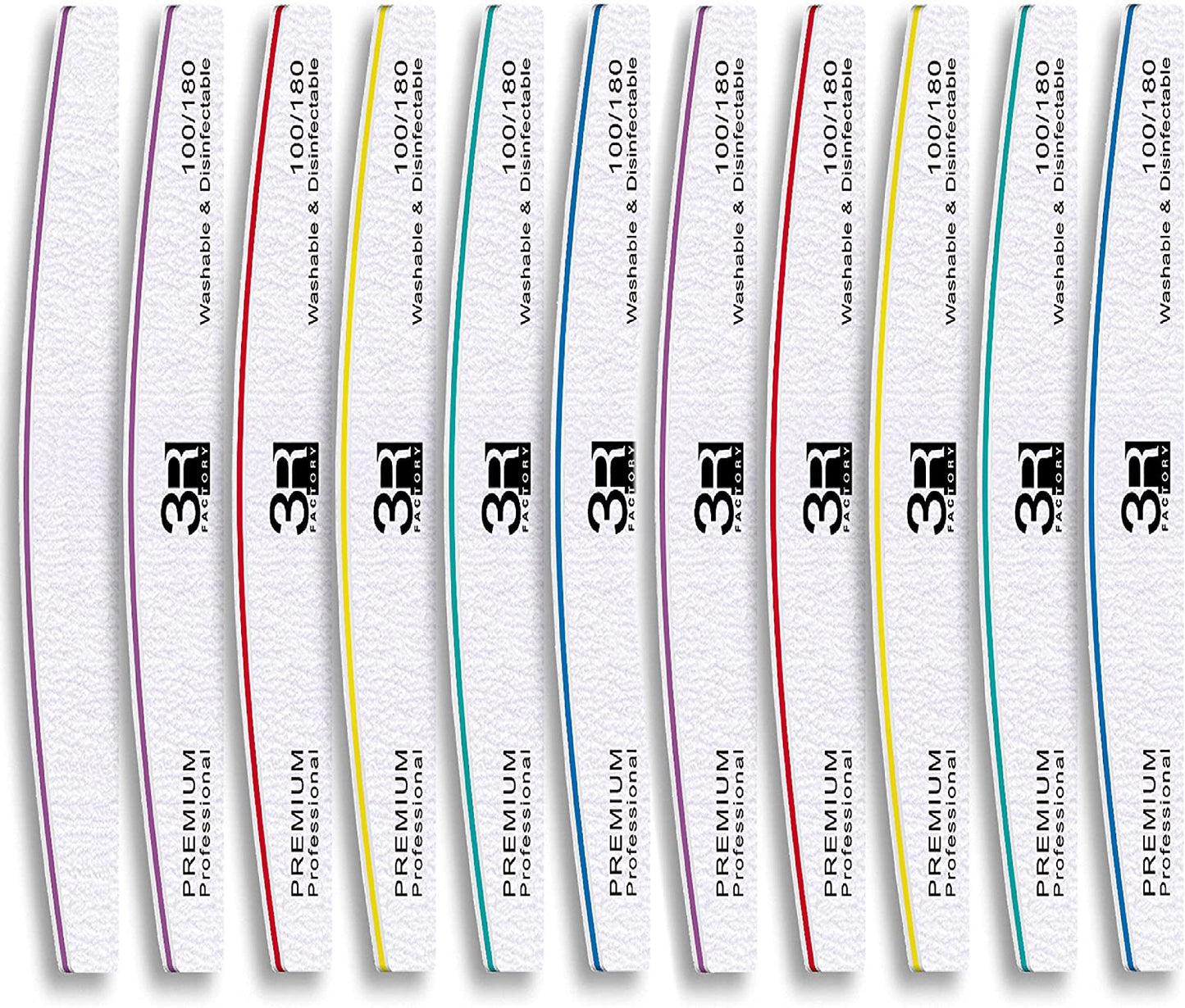 Nail Files - 3R Factory Acrylic Nail File 100/180, Nail Solution for Acrylic Nails, Acrylic Nail Remover, Professional Nail Salon Supplies, 2Pcs Each of Ergonomic Colors Design Border. (10Pcs Pack) Health & Beauty > Personal Care > Cosmetics > Cosmetic Tools > Nail Tools 3R Factory   