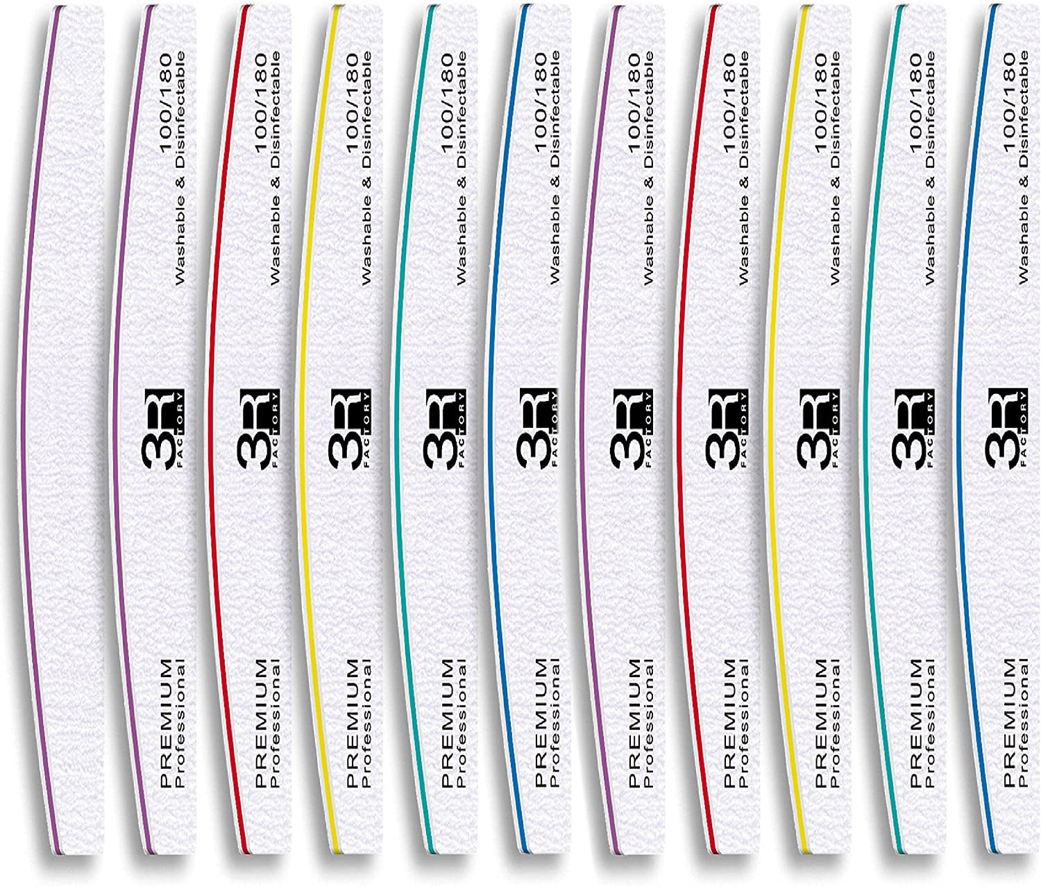 Nail Files - 3R Factory Acrylic Nail File 100/180, Nail Solution for Acrylic Nails, Acrylic Nail Remover, Professional Nail Salon Supplies, 2Pcs Each of Ergonomic Colors Design Border. (10Pcs Pack) Health & Beauty > Personal Care > Cosmetics > Cosmetic Tools > Nail Tools 3R Factory   