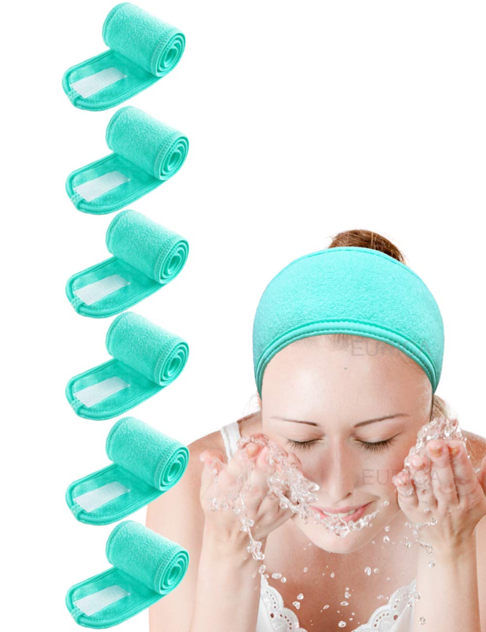 Spa Headband Hair Wrap EUICAE Sweat Headband Head Wrap Hair Towel Wrap Non-Slip Stretchable Washable Makeup Headband for Face Wash Facial Treatment Sport Fits All White (Mixed Color) Apparel & Accessories > Clothing Accessories > Bandanas & Headties EUICAE Green  