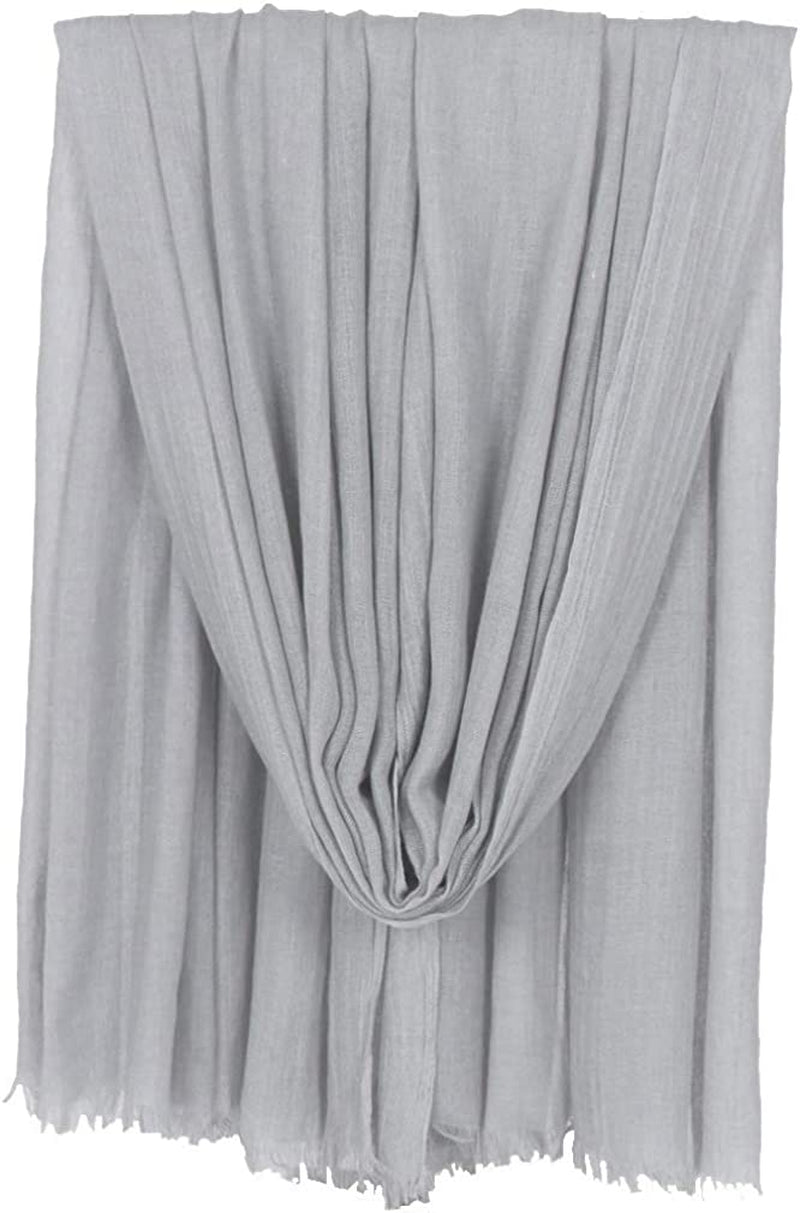 LMVERNA Women Solid Color Scarfs Large Long Lightweight Fringed Headscarf Linen Sheer Shawl Wrap Apparel & Accessories > Clothing Accessories > Scarves & Shawls LMVERNA Light Grey  