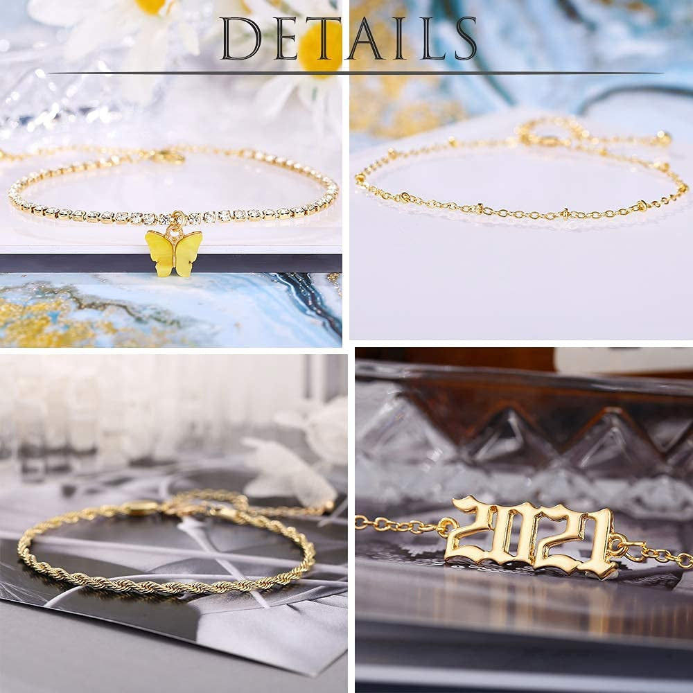 Gold Ankle Bracelets for Women, Girls Boho Anklet Bracelet Set, Silver Butterfly Foot Chains, Womens Adjustable Cute Anklets Apparel & Accessories > Jewelry > Anklets iF YOU   