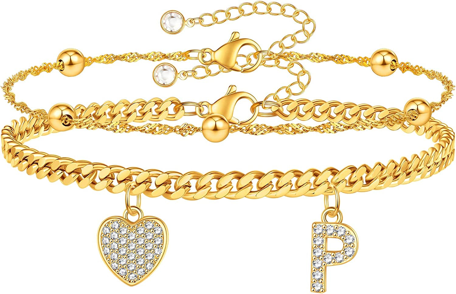 Gold Ankle Bracelets for Women 14K Gold Plated Heart Initial Cuban Link Anklets for Women Charm Gold Anklet for Women Summer Bracelets for Teen Girls Women Anklets Jewelry Apparel & Accessories > Jewelry > Anklets BRIJEWLIC P  