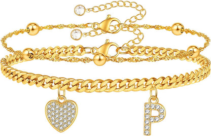Gold Ankle Bracelets for Women 14K Gold Plated Heart Initial Cuban Link Anklets for Women Charm Gold Anklet for Women Summer Bracelets for Teen Girls Women Anklets Jewelry Apparel & Accessories > Jewelry > Anklets BRIJEWLIC P  