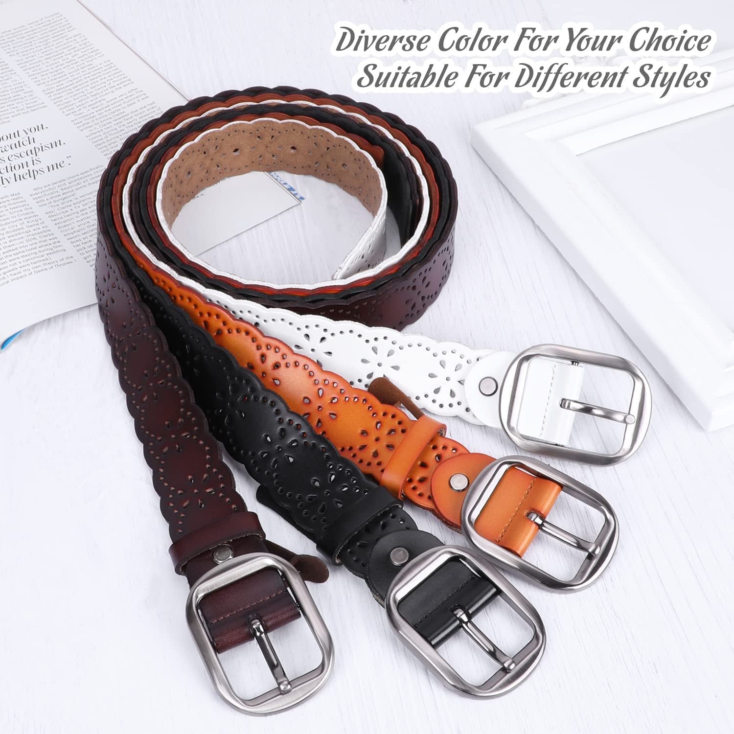 JASGOOD Women’S Hollow Flower Leather Belt for Jeans Pants Wide Belt for Ladies Apparel & Accessories > Clothing Accessories > Belts KYLIE MAX   