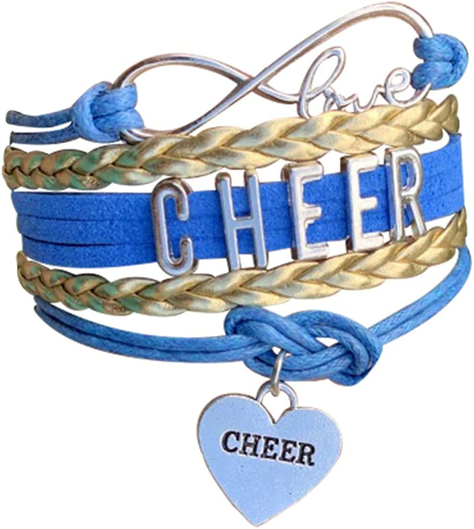 Cheer Charm Bracelet- Girls Infinity Love Adjustable Cheerleading Jewelry in Team Colors for Cheerleaders Apparel & Accessories > Jewelry > Bracelets Sportybella Blue/Gold  