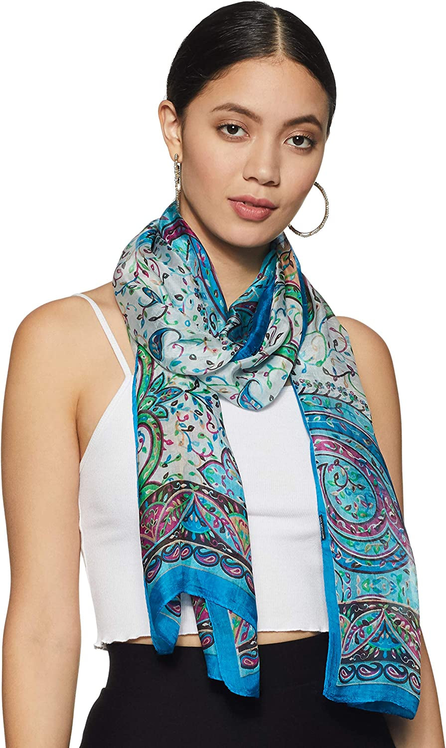 Stylore 100% Silk Scarf Long Lightweight Sunscreen Shawl Wrap Scarves Apparel & Accessories > Clothing Accessories > Scarves & Shawls Stylore D Blue  