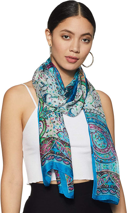 Stylore 100% Silk Scarf Long Lightweight Sunscreen Shawl Wrap Scarves Apparel & Accessories > Clothing Accessories > Scarves & Shawls Stylore D Blue  