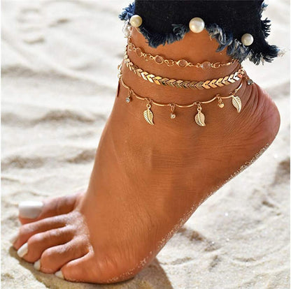 Fesciory 3 Pcs Ankle Bracelets for Women Gold Adjustable Layered Beach Anklet Set Girls Alloy Foot Chain Jewelry Apparel & Accessories > Jewelry > Anklets Fesciory   