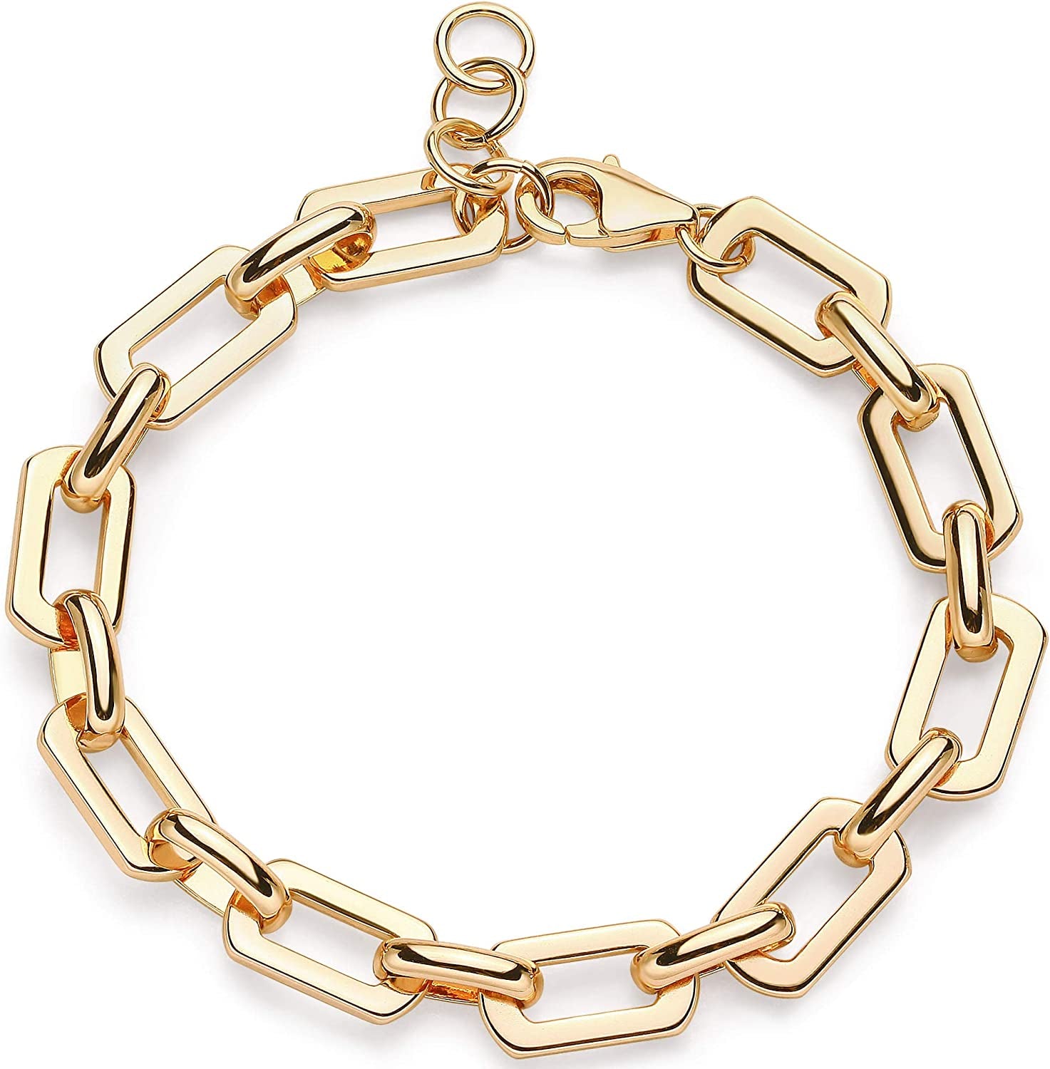 MEVECCO Gold Beaded Bracelets,18K Gold Plated Handmade Cute Satellite Diamond Cut Oval and round Beads Rope Chain Dainty Bracelet for Women Apparel & Accessories > Jewelry > Bracelets Mevecco Rectangle chain  
