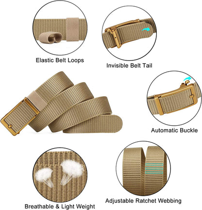 ITIEZY Men'S Nylon Ratchet Belt 2Pack, Adjustable Web Military Tactical Belt with Automatic Slide Buckle, Trim to Fit Apparel & Accessories > Clothing Accessories > Belts ITIEZY   
