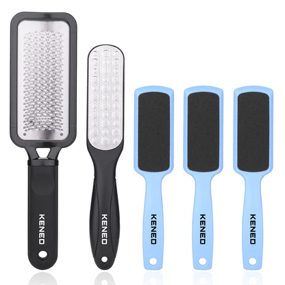 Feet Scrubber Dead Skin 5 Pack - KENED Foot File Callus Remover for Feet, Professional Pedicure Kit with 2 X Metal Foot Grater, 3 X White Double-Sided Pedicure Tools for Feet Care Health & Beauty > Personal Care > Foot Care KENED Black+blue  
