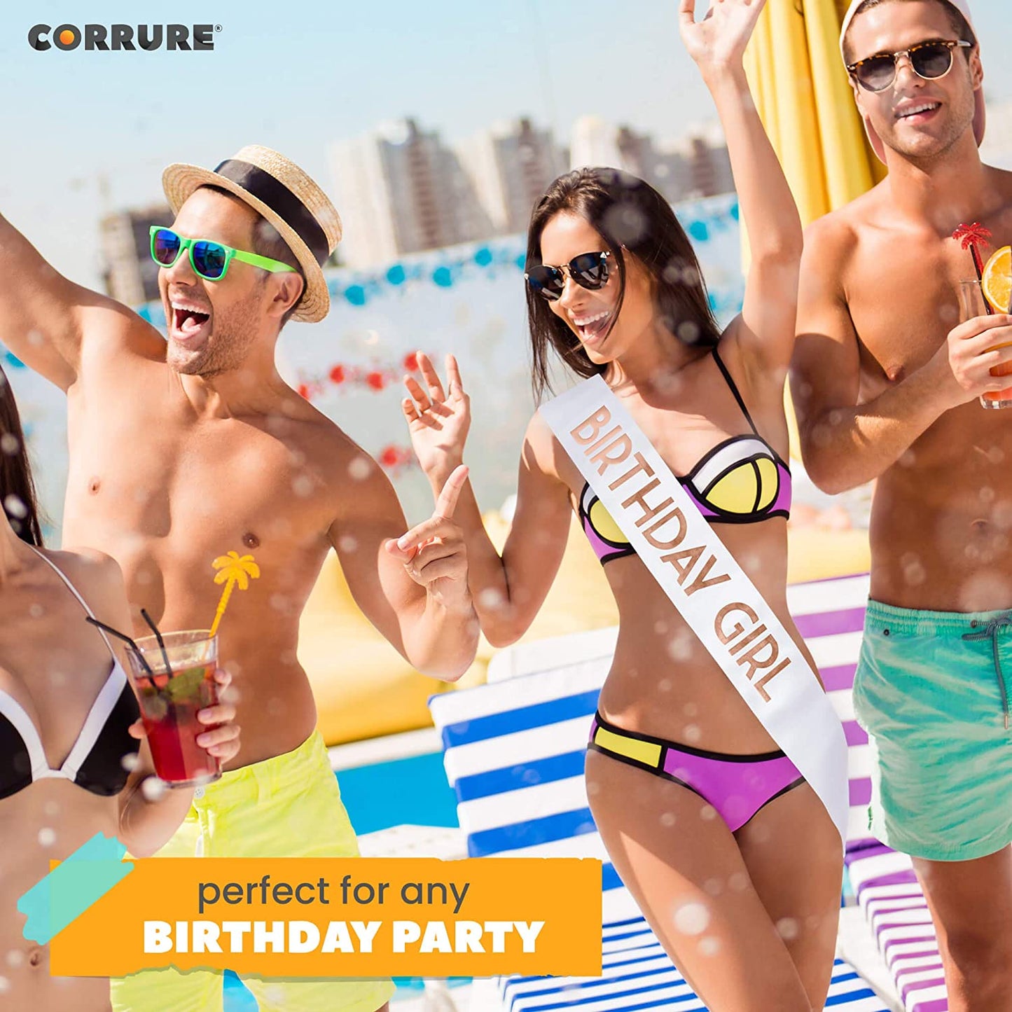 CORRURE 'Birthday Girl' Sash with Rose Gold Foil - Soft Satin White Sash for Women - Happy Birthday Sash for Sweet 16, 18Th 21St 25Th 30Th 40Th 50Th or Any Other Bday Party Apparel & Accessories > Clothing Accessories > Sashes Pego Brands General   