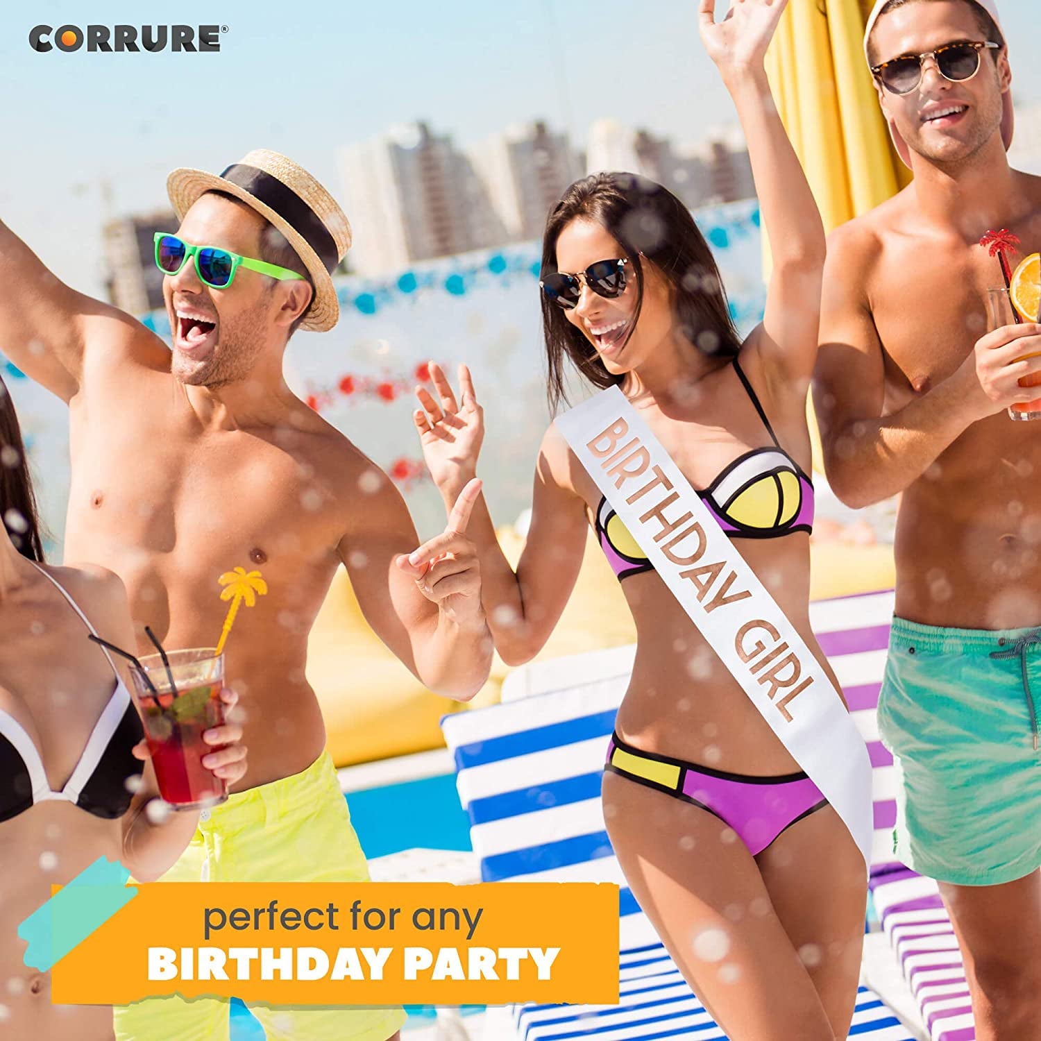 CORRURE 'Birthday Girl' Sash with Rose Gold Foil - Soft Satin White Sash for Women - Happy Birthday Sash for Sweet 16, 18Th 21St 25Th 30Th 40Th 50Th or Any Other Bday Party Apparel & Accessories > Clothing Accessories > Sashes Pego Brands General   