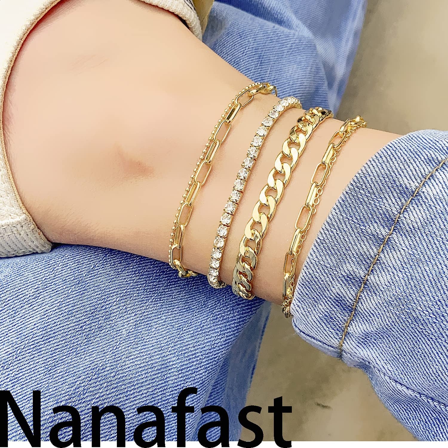 Nanafast 4-6PCS Ankle Bracelets Set for Women Gold Boho Beach Anklet Chain Adjustable Foot Jewelry for Girls Extremely Simple Style Apparel & Accessories > Jewelry > Anklets Nanafast   