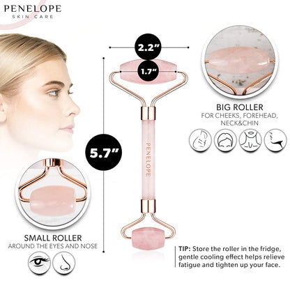 Rose Quartz Face Roller - Facial Roller and Skin Massage Tool with Authentic Rose Quartz Stone - Face Relaxer Gua Sha Roller - under Eye Roller by Penelope Skincare… (Rose Quartz) Health & Beauty > Personal Care > Cosmetics > Cosmetic Tools > Skin Care Tools PENELOPE SKINCARE   