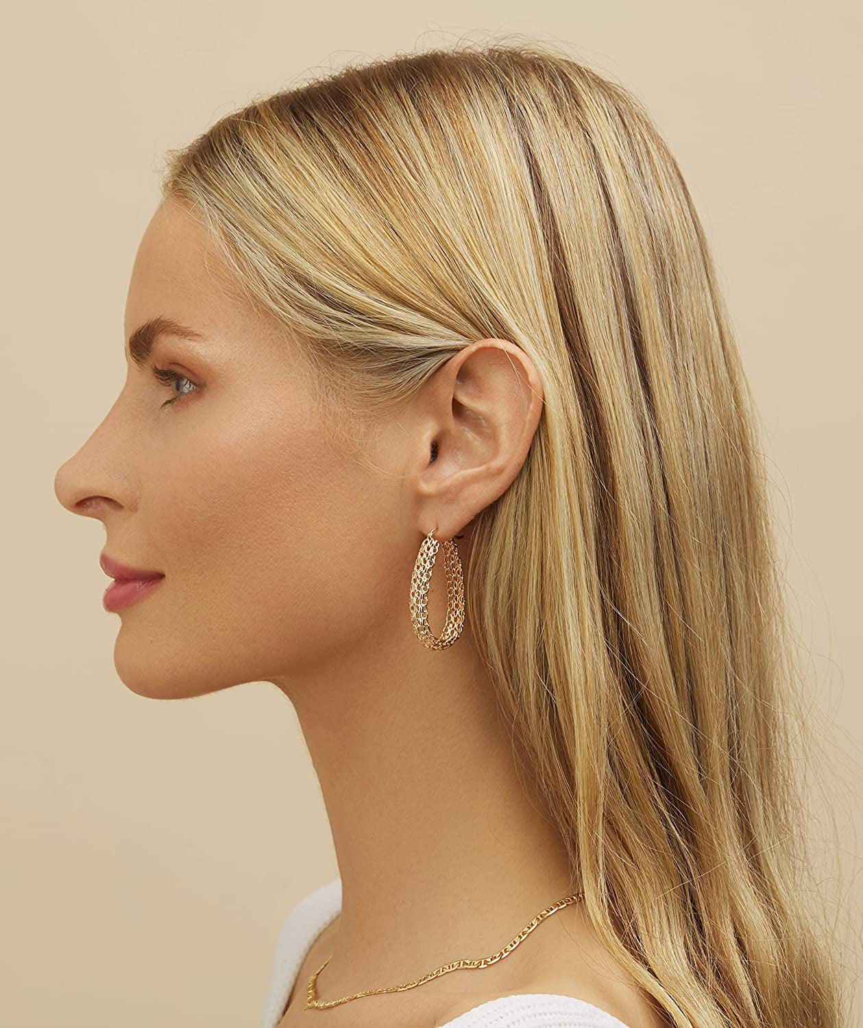 Gold Filigree Earrings for Women | Barzel 18K Gold Plated Link Mesh Braided Filigree Hoop Earrings (Gold) Apparel & Accessories > Jewelry > Earrings Barzel   