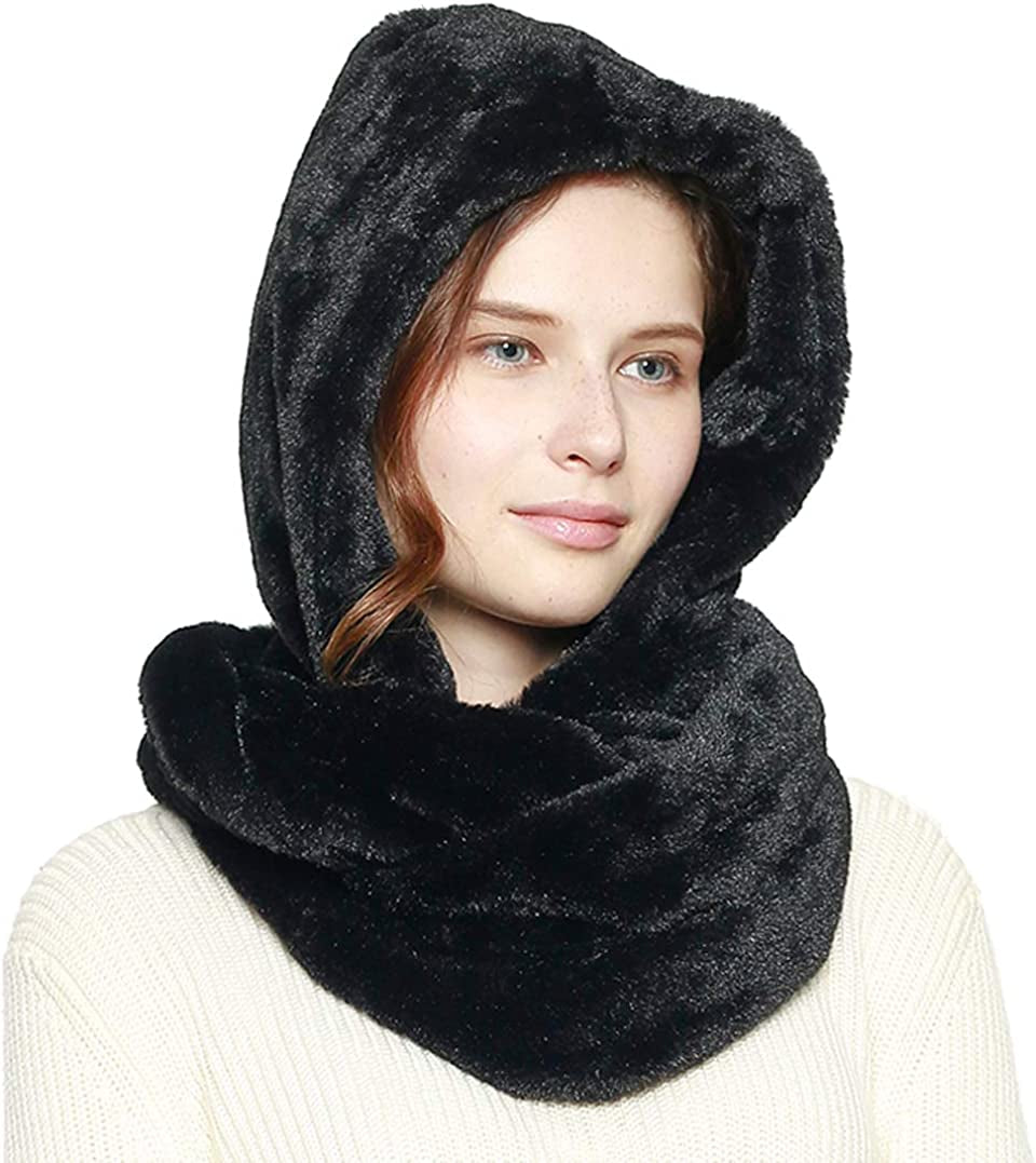 Fashion 21 Women'S Soft Faux Fur Infinity Scarf & Infinity Hood Scarf Head Scarf Wrap (2 Styles) Apparel & Accessories > Clothing Accessories > Scarves & Shawls Fashion 21 Hooded - Black  