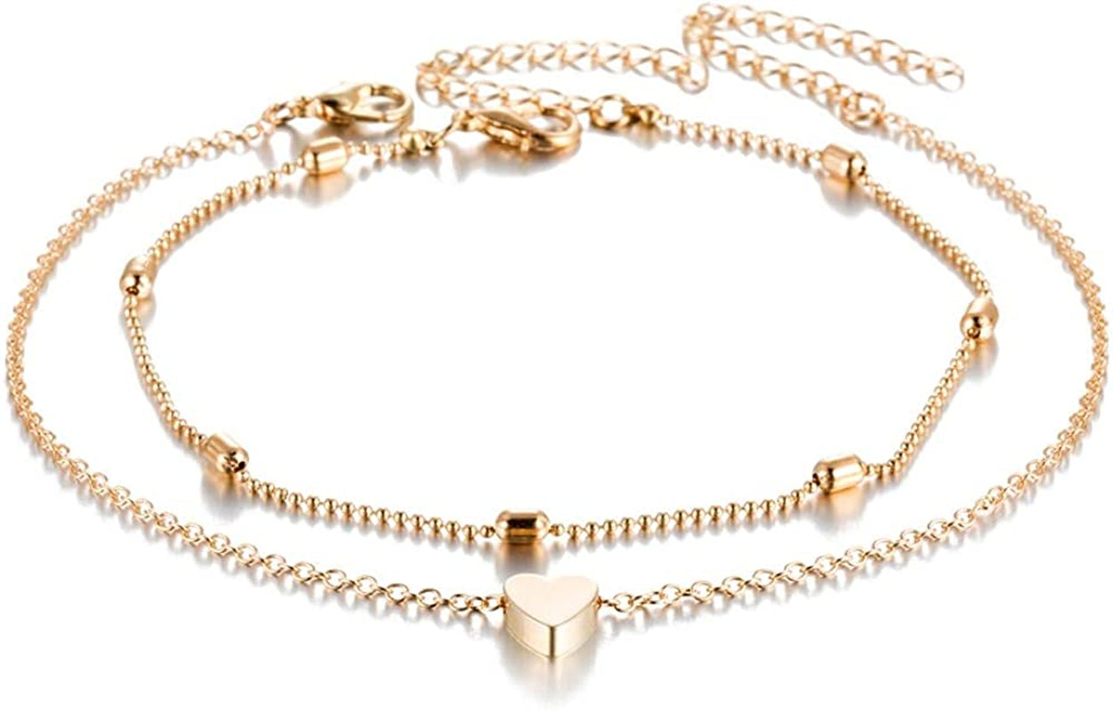 Fesciory Women Heart Anklet Adjustable Beach Layered Ankle Bracelets for Teen Girls Gold Alloy Foot Chain Jewelry Apparel & Accessories > Jewelry > Anklets Fesciory   