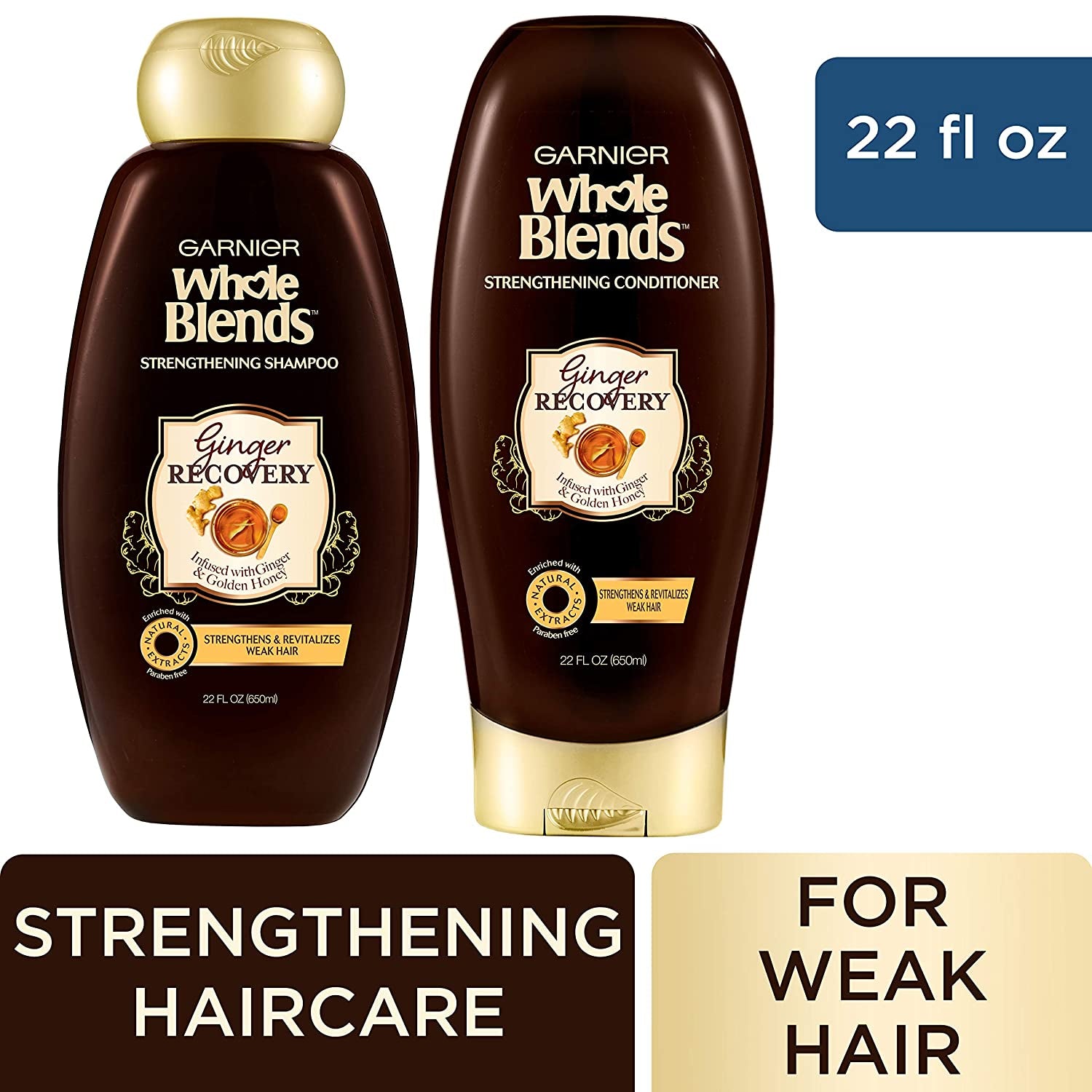 Garnier Hair Care Whole Blends Ginger Recovery Strengthening Shampoo and Conditioner with Ginger and Golden Honey Extracts, for Weak, Brittle Hair, Paraben Free 44 Fl Oz Health & Beauty > Personal Care > Hair Care Garnier   