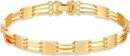 MEVECCO Gold Beaded Bracelets,18K Gold Plated Handmade Cute Satellite Diamond Cut Oval and round Beads Rope Chain Dainty Bracelet for Women Apparel & Accessories > Jewelry > Bracelets Mevecco Square Link  